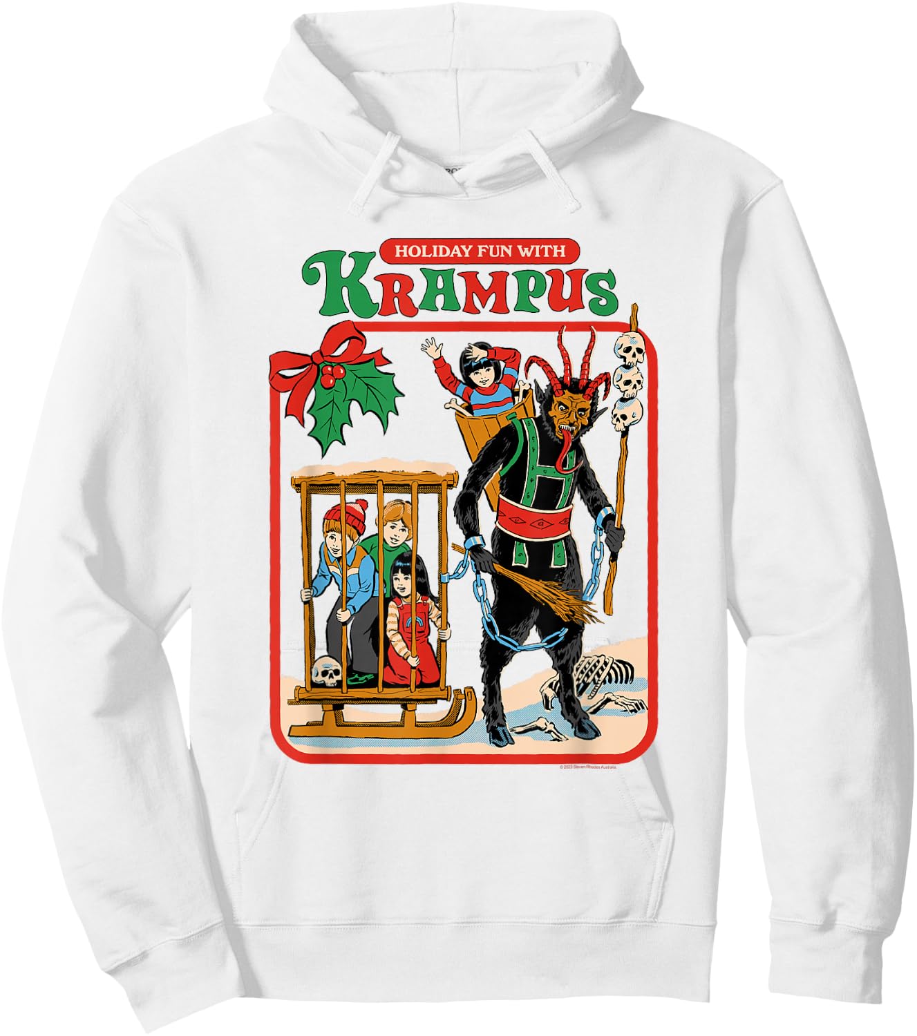 Steven Rhodes Holiday Fun with Krampus Retro Dark Humor Hoodie - Hoodie | White