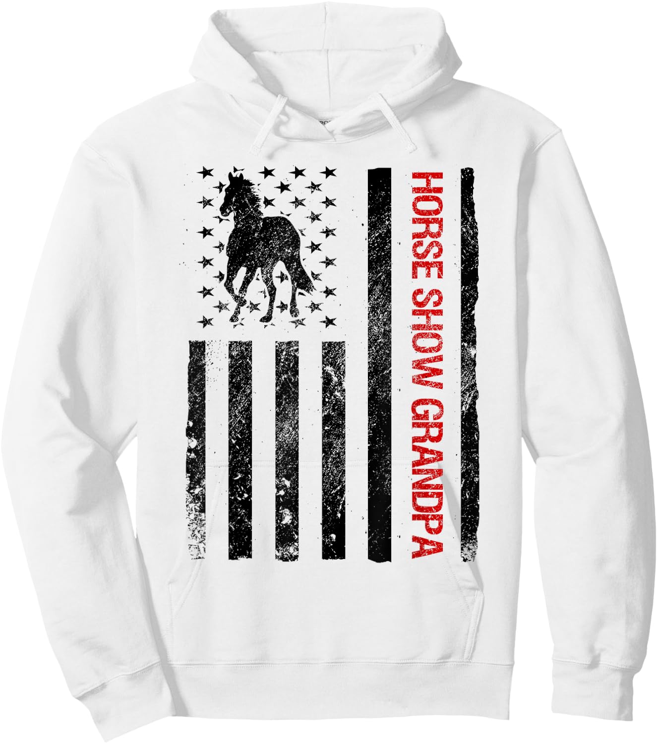 Funny Horse Show Grandpa American USA Flag Kids Men Hoodie - Hoodie | White