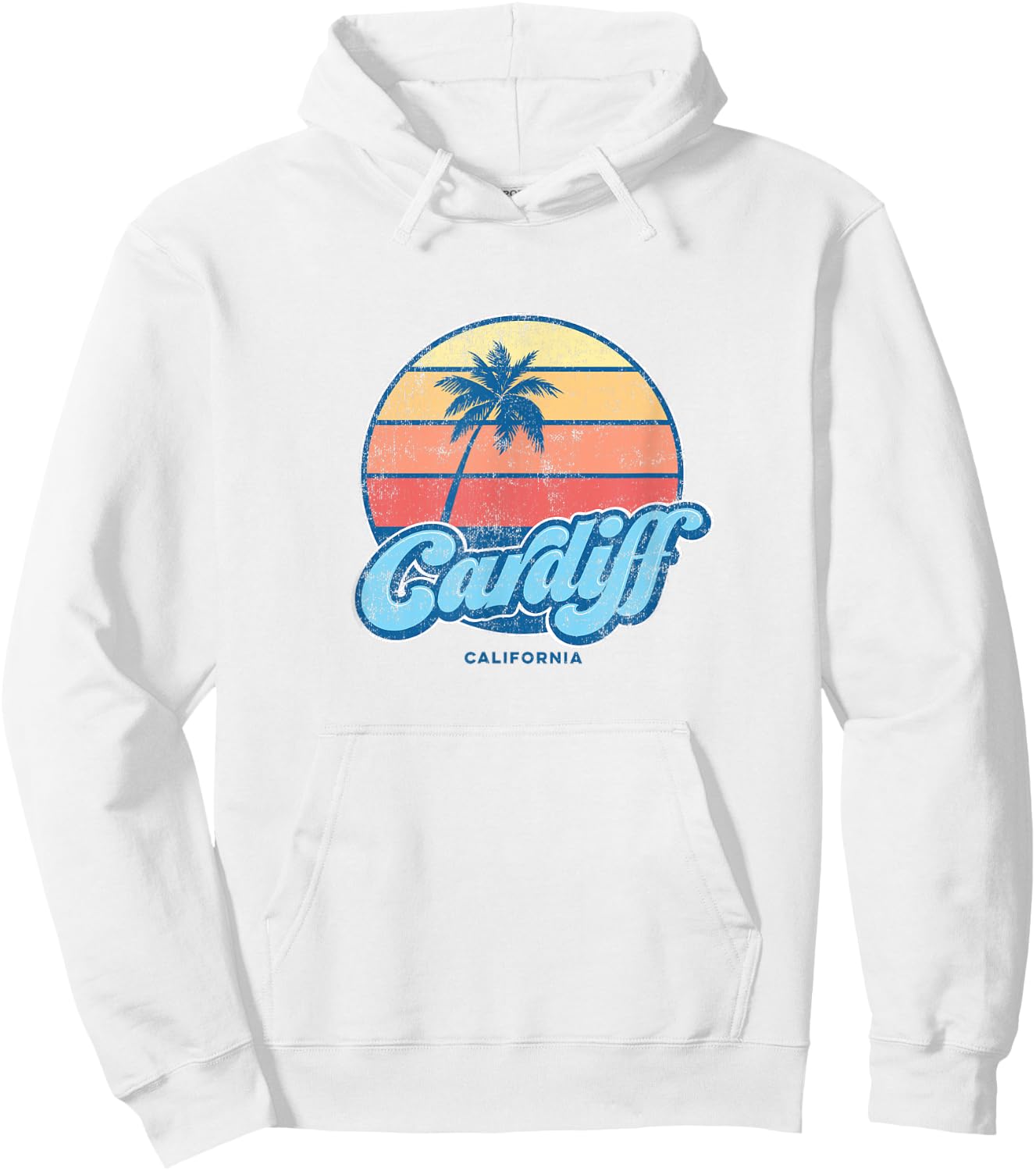 Vintage Cardiff California CA Classic 70s Retro Surfer Hoodie - Hoodie | White