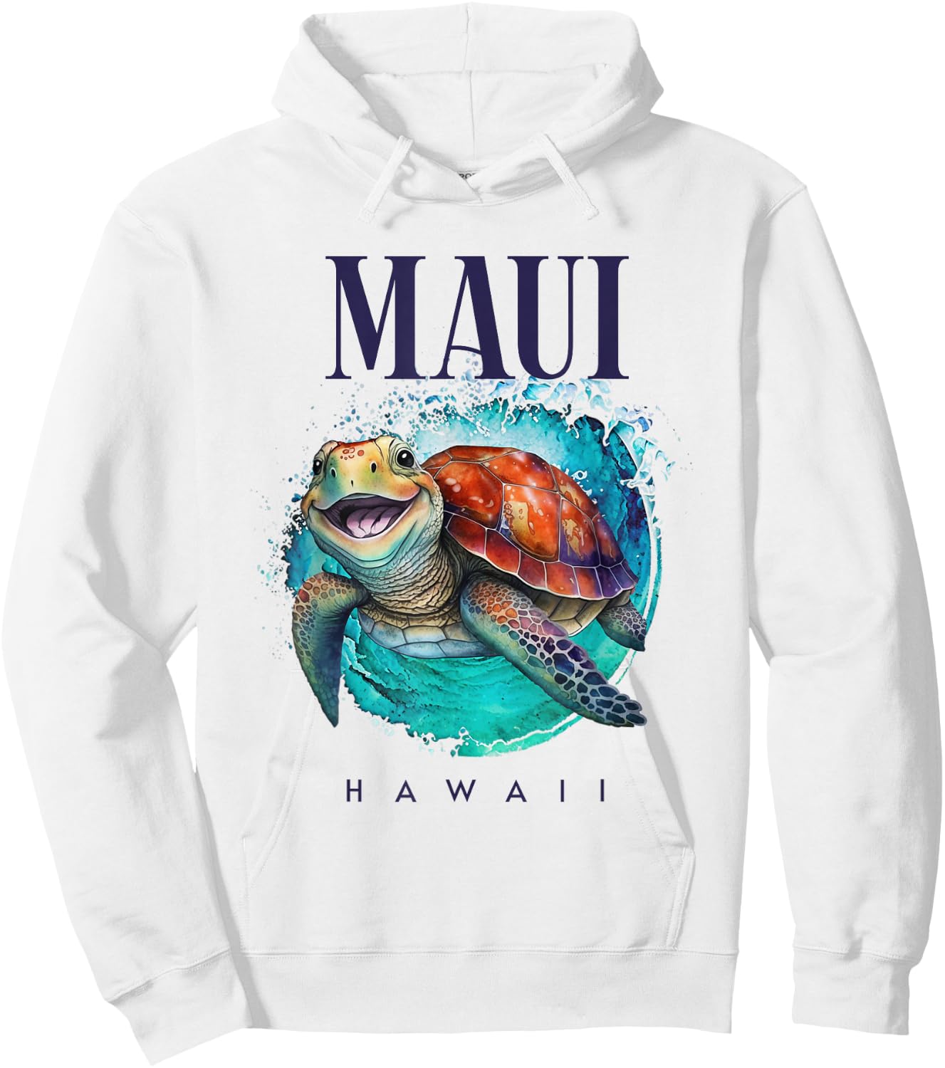 Maui Hawaii Watercolor Happy Sea Turtle Hoodie - Hoodie | White