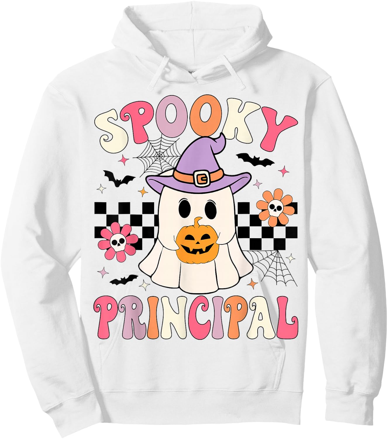 Groovy Spooky Principal Ghost Pumpkin Halloween Principal Hoodie - Hoodie | White