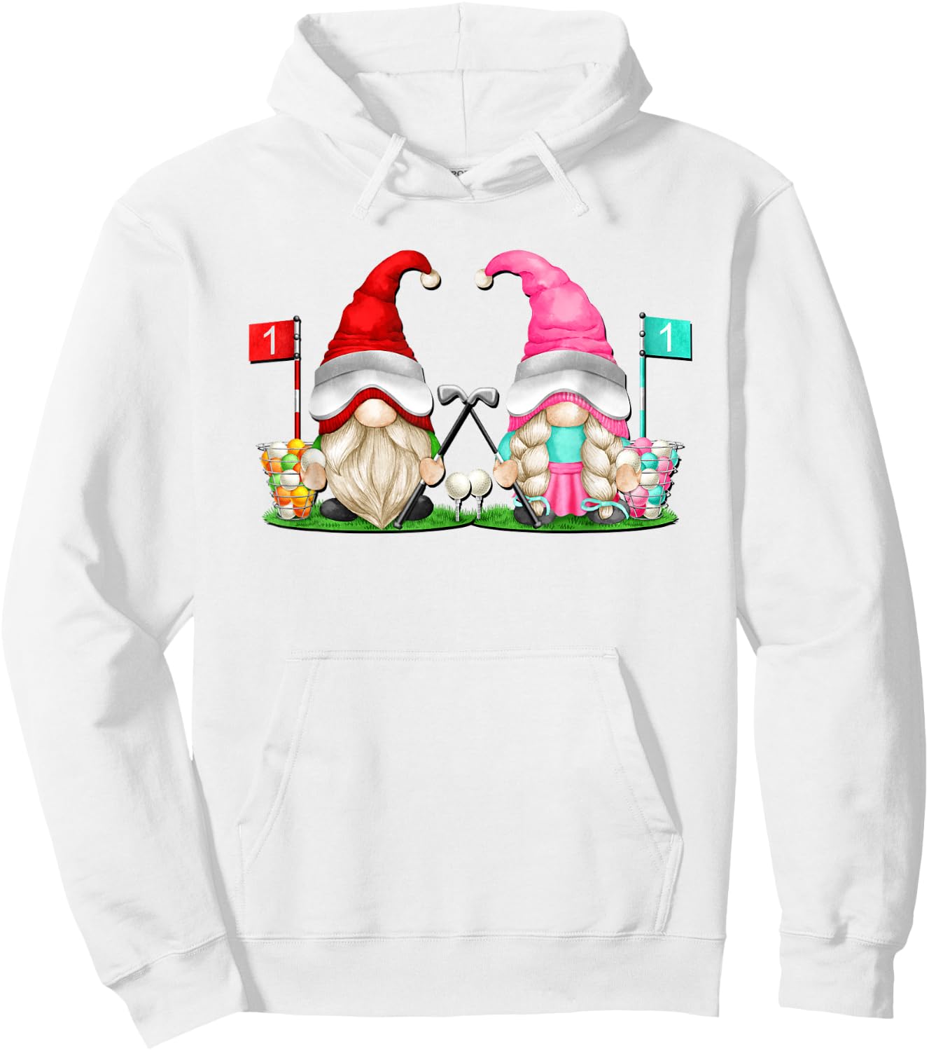 Funny Golf Gnome Graphic And Men Golfing Couple Hoodie - Hoodie | White