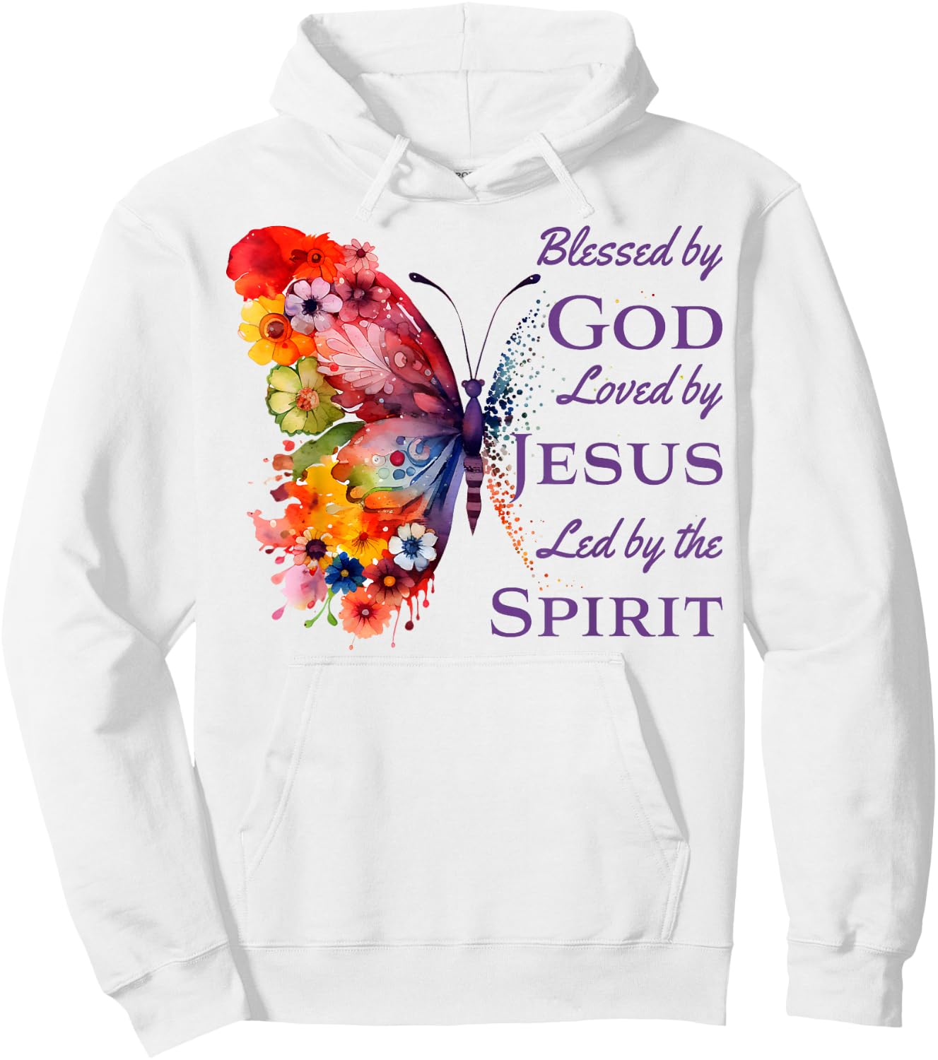 Blessed by God Loved by Jesus Butterfly And Flowers Hoodie - Hoodie | White
