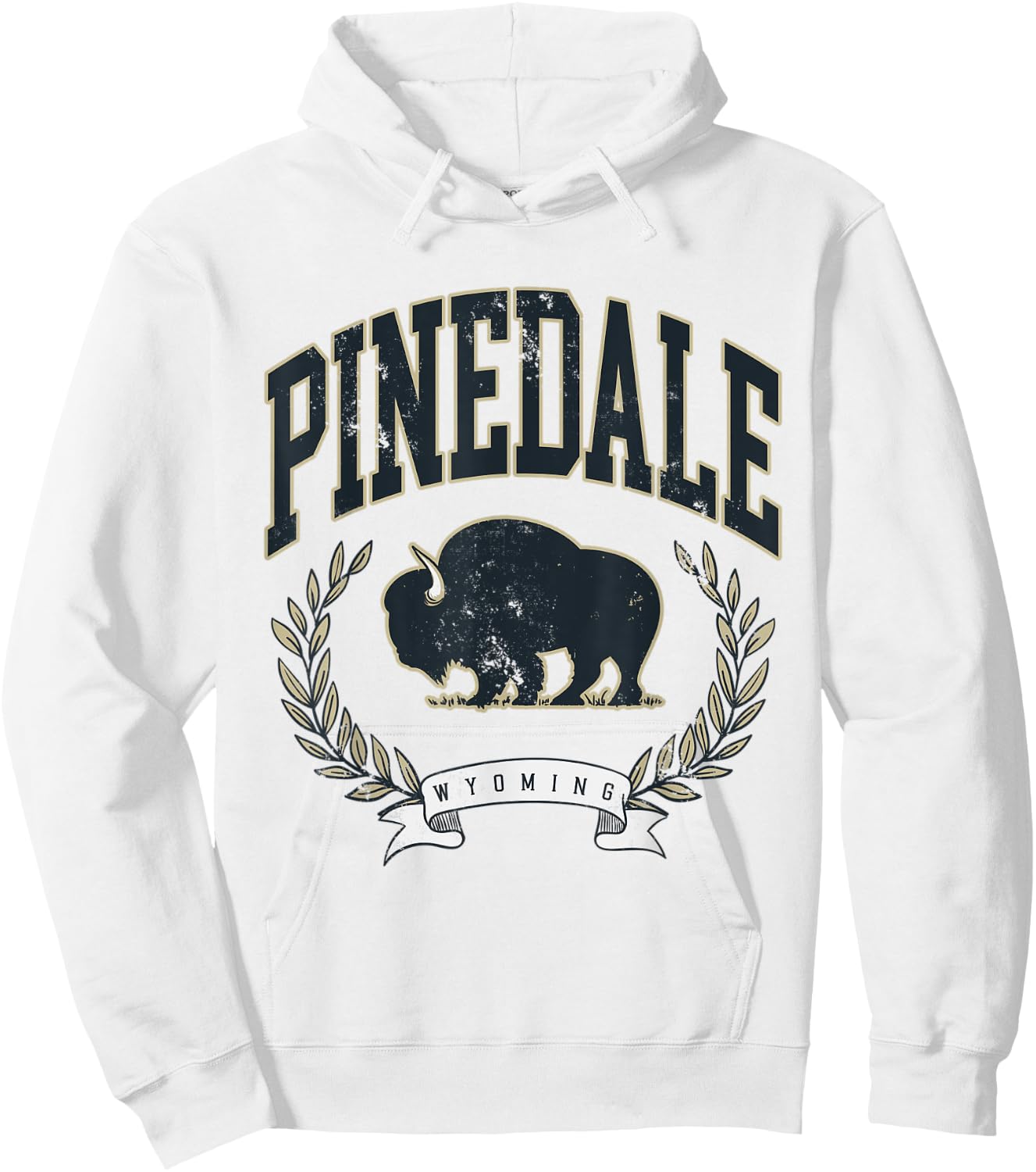 Vintage Pinedale Wyoming Mountains Bison Western Hoodie - Hoodie | White