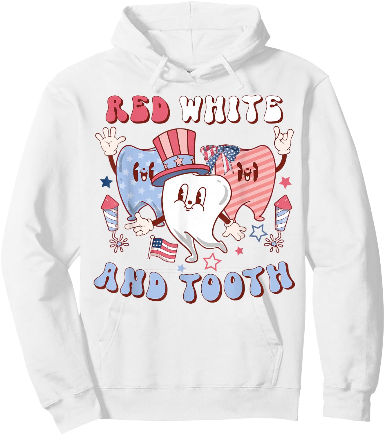 Red White And Tooth 4th Of July Retro Pediatric Dentist Kids Men Hoodie - Hoodie | White