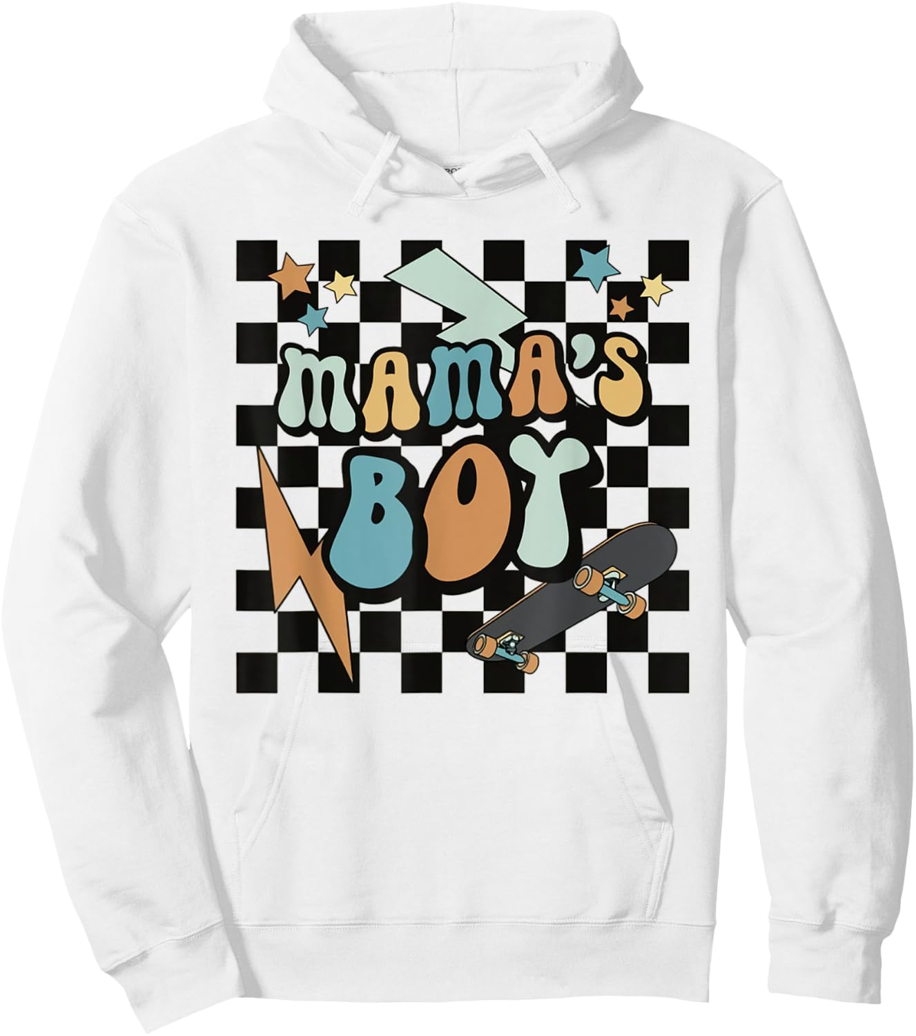 Groovy Mama's Boy Cute Retro Skater Toddler Kids Hoodie - Hoodie | White