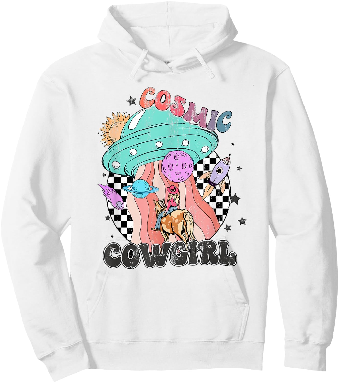 Retro Cosmic Cowgirl In Space Cowboy Western Country Cowgirl Hoodie - Hoodie | White