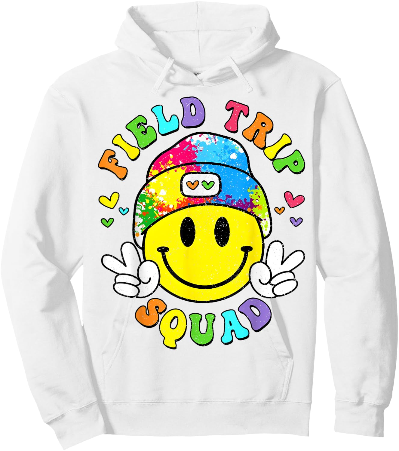Hippie smile Face Field Trip Squad Groovy Field Day 2024 Hoodie - Hoodie | White