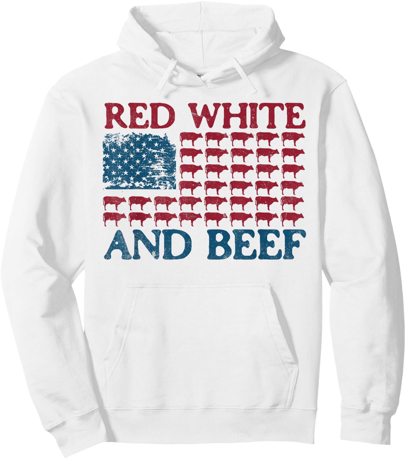 Red White And Beef 4th Of July Cattle American Flag Cow Hoodie - Hoodie | White