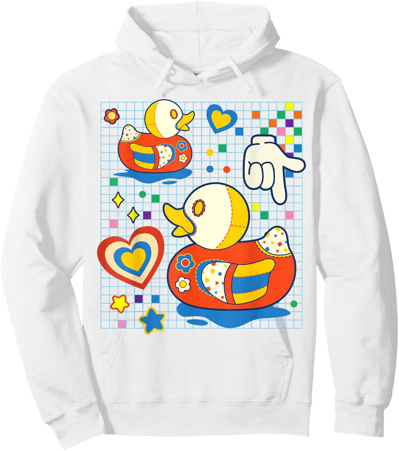 Kidcore Aesthetic Duck Fabric Patches Decora Kei Small Hoodie - Hoodie | White