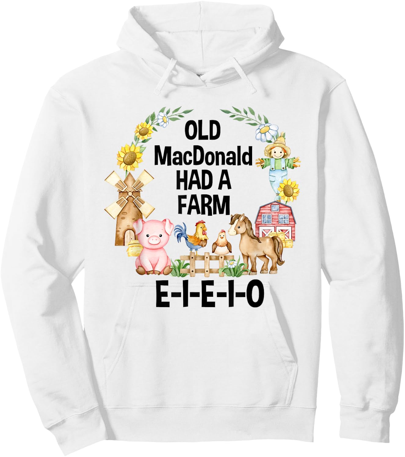 Toddler Kids Old MacDonald Had a Farm E-I-E-I-O Nursery Song Hoodie - Hoodie | White