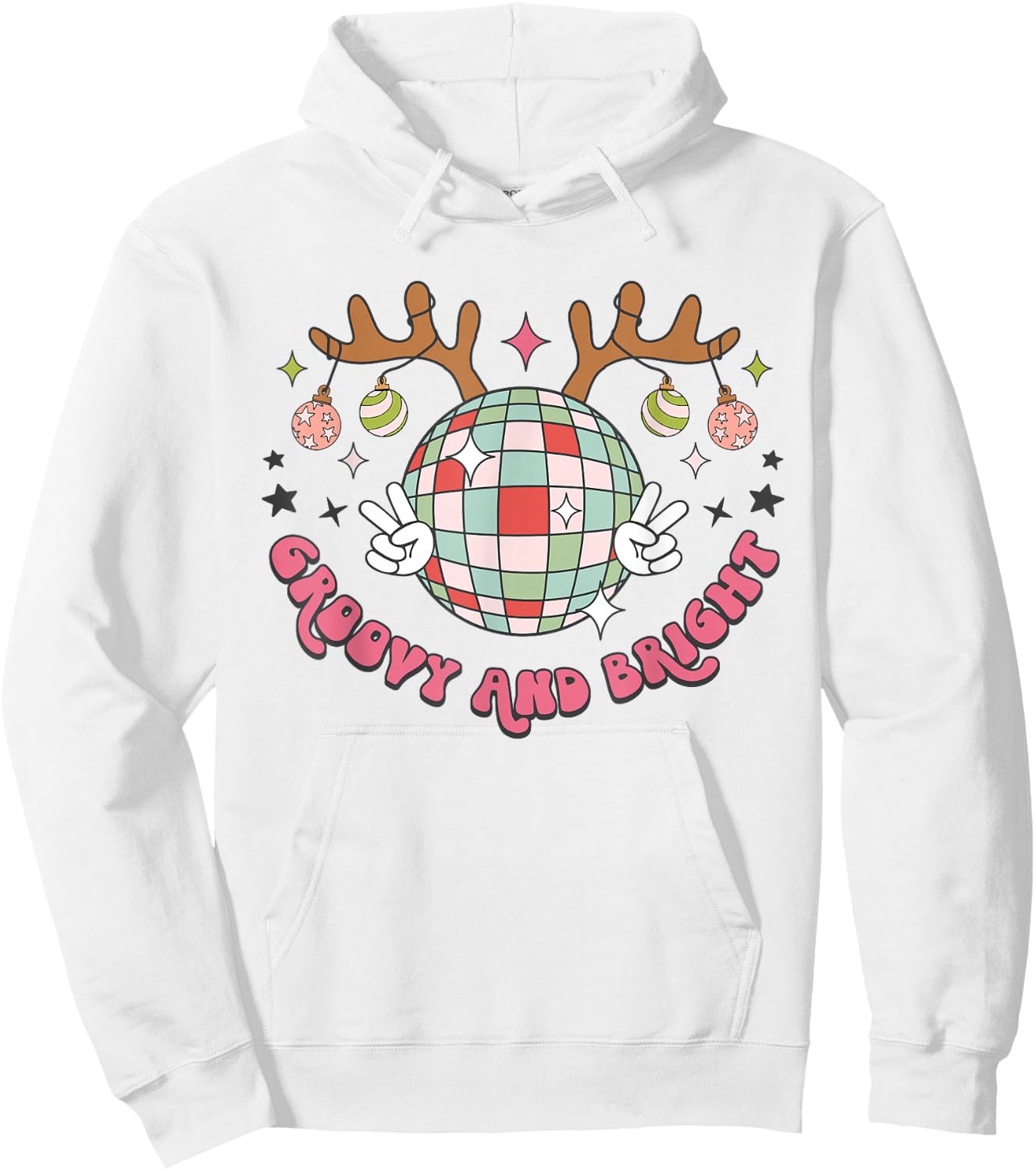 Groovy And Bright Merry Christmas Disco Ball Reindeer Hoodie - Hoodie | White