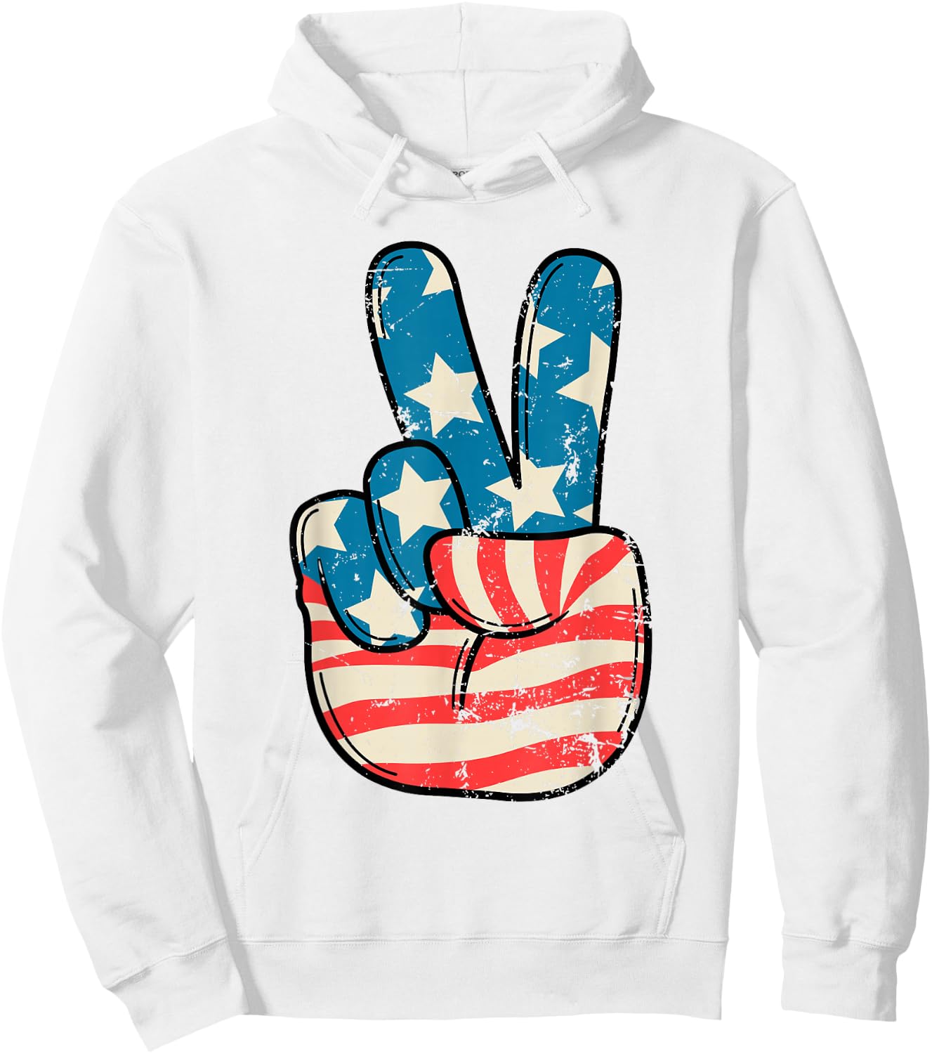 USA Flag Peace Sign Hand 4th of July Patriotic Men Boys Hoodie - Hoodie | White