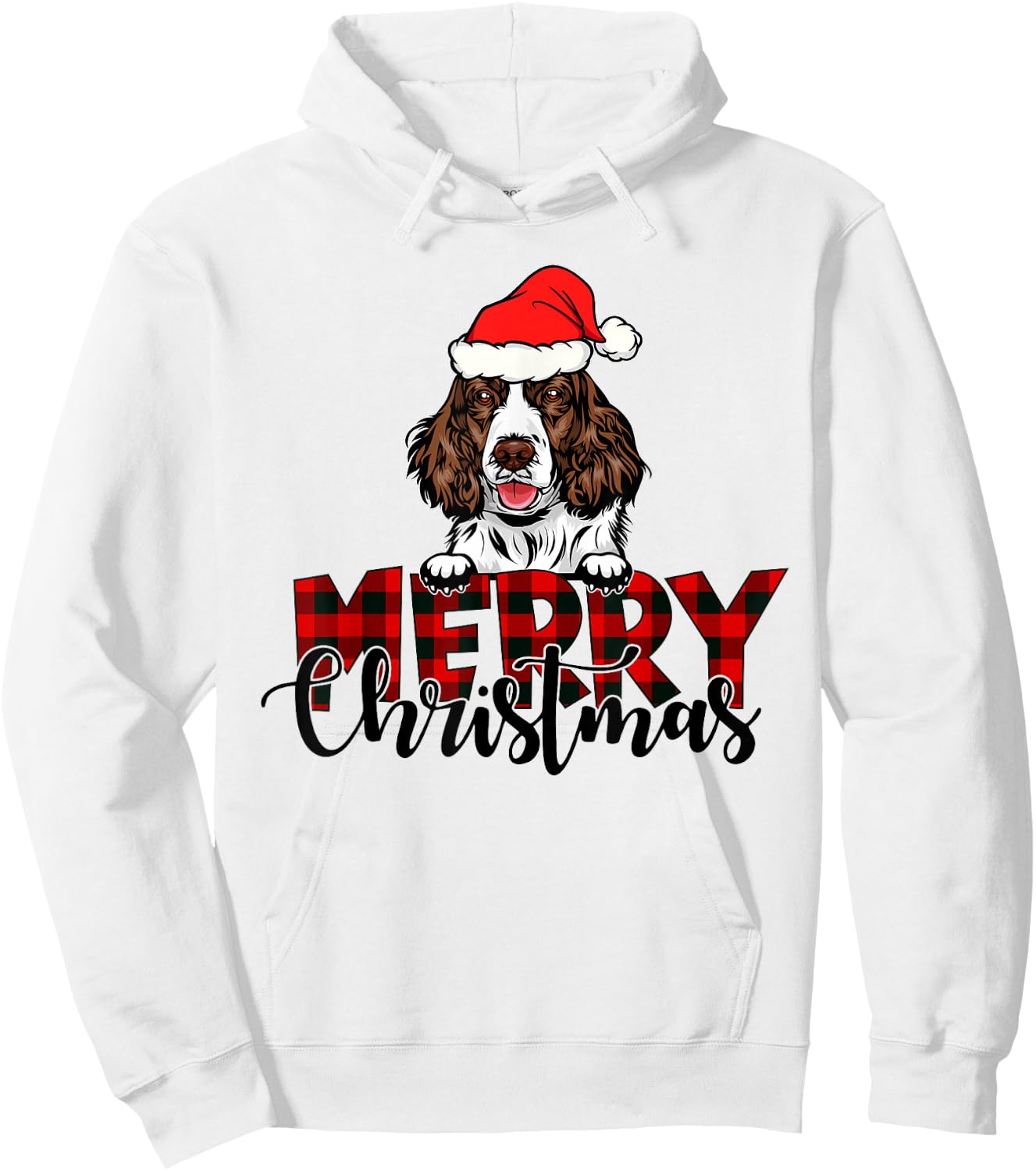 Merry Christmas English Springer Spaniel Dog Christmas Santa Hoodie - Hoodie | White