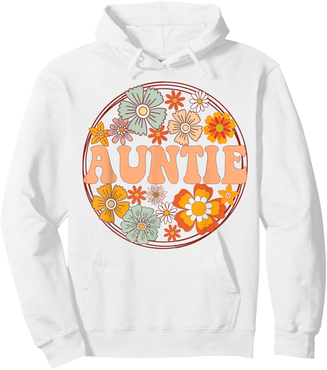 Groovy Auntie Retro Flowers Women Mother's Day Aunt Hoodie - Hoodie | White