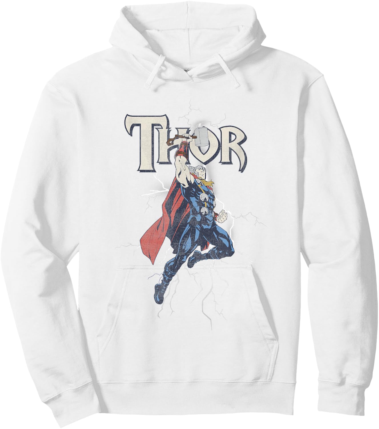 Marvel Comics Retro Classic Thor Flying Mighty Portrait Hoodie - Hoodie | White