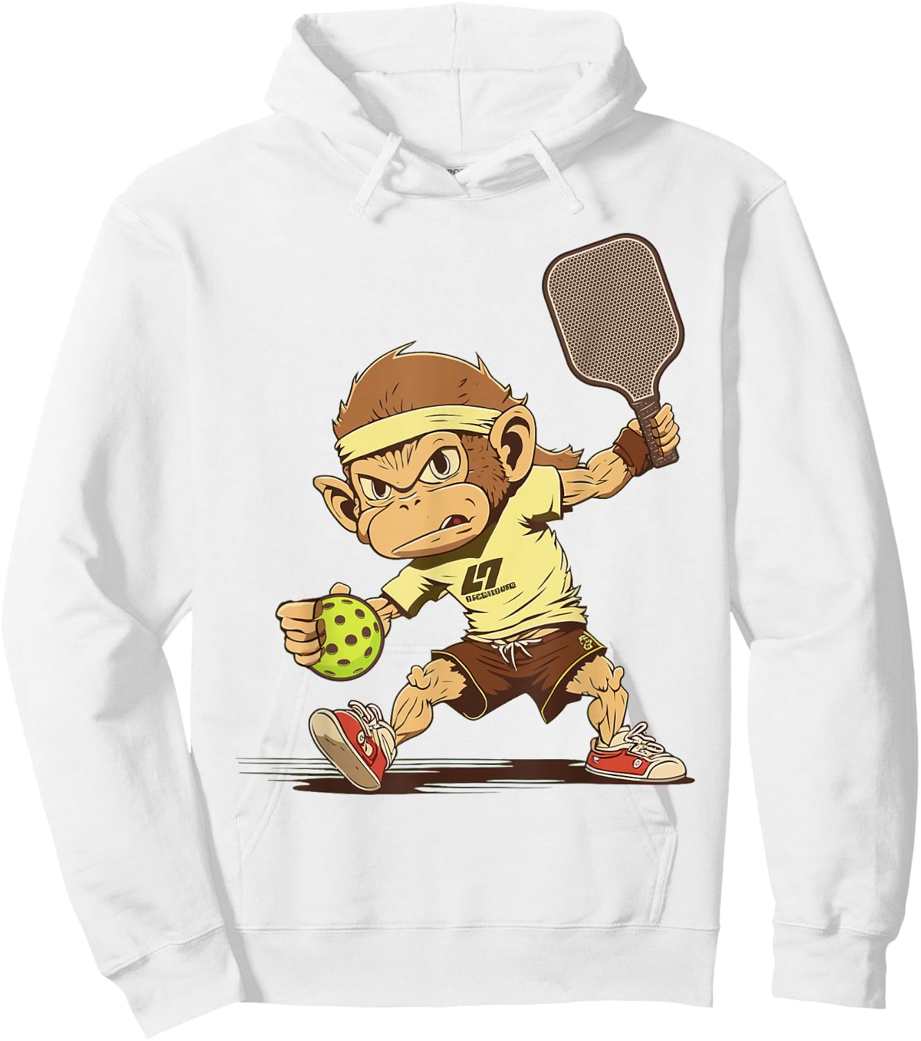 Funny Monkey Play Pickleball Hoodie - Hoodie | White