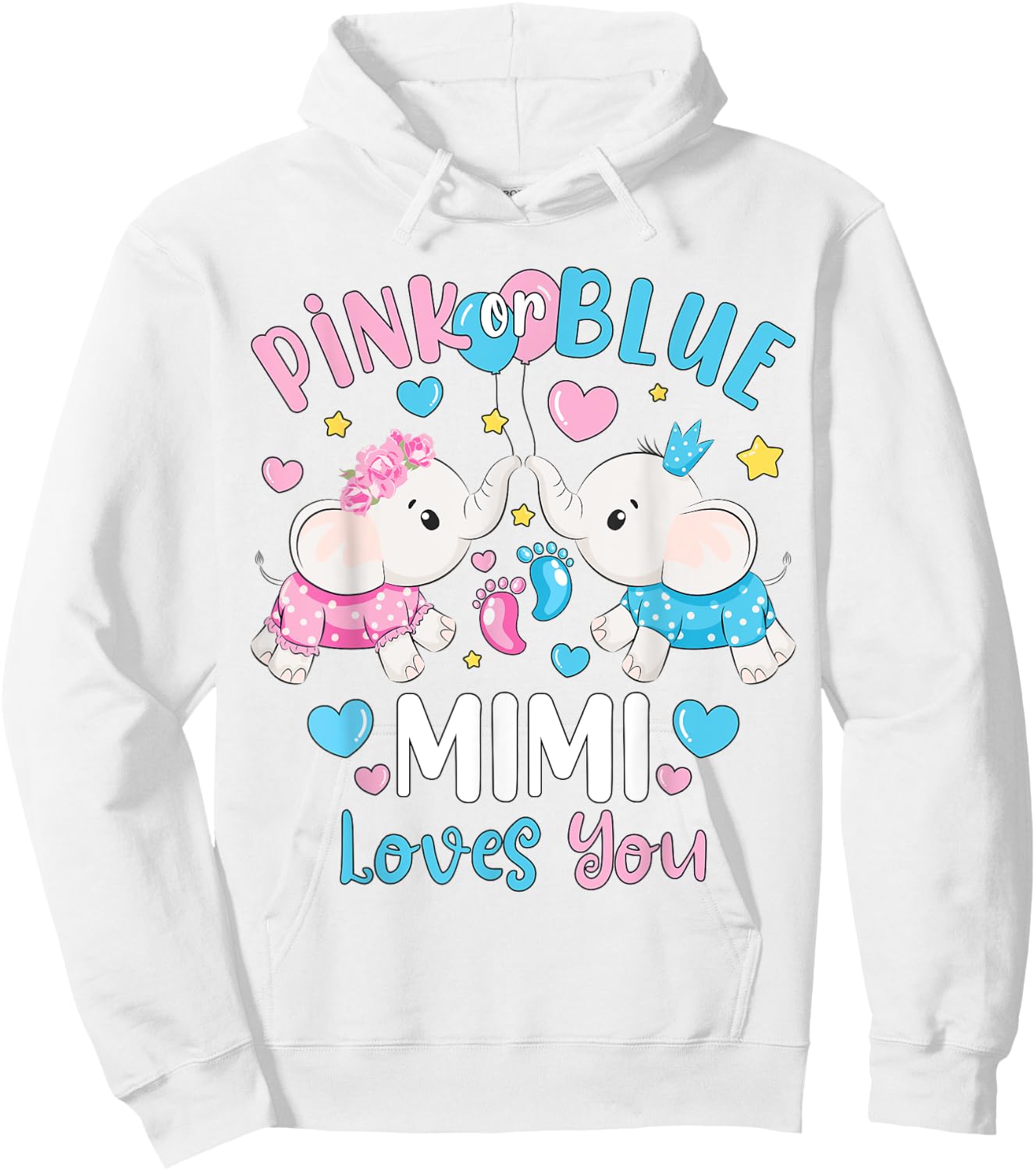 Pink or Blue Mimi Loves You Gender Reveal Elephant Hoodie - Hoodie | White