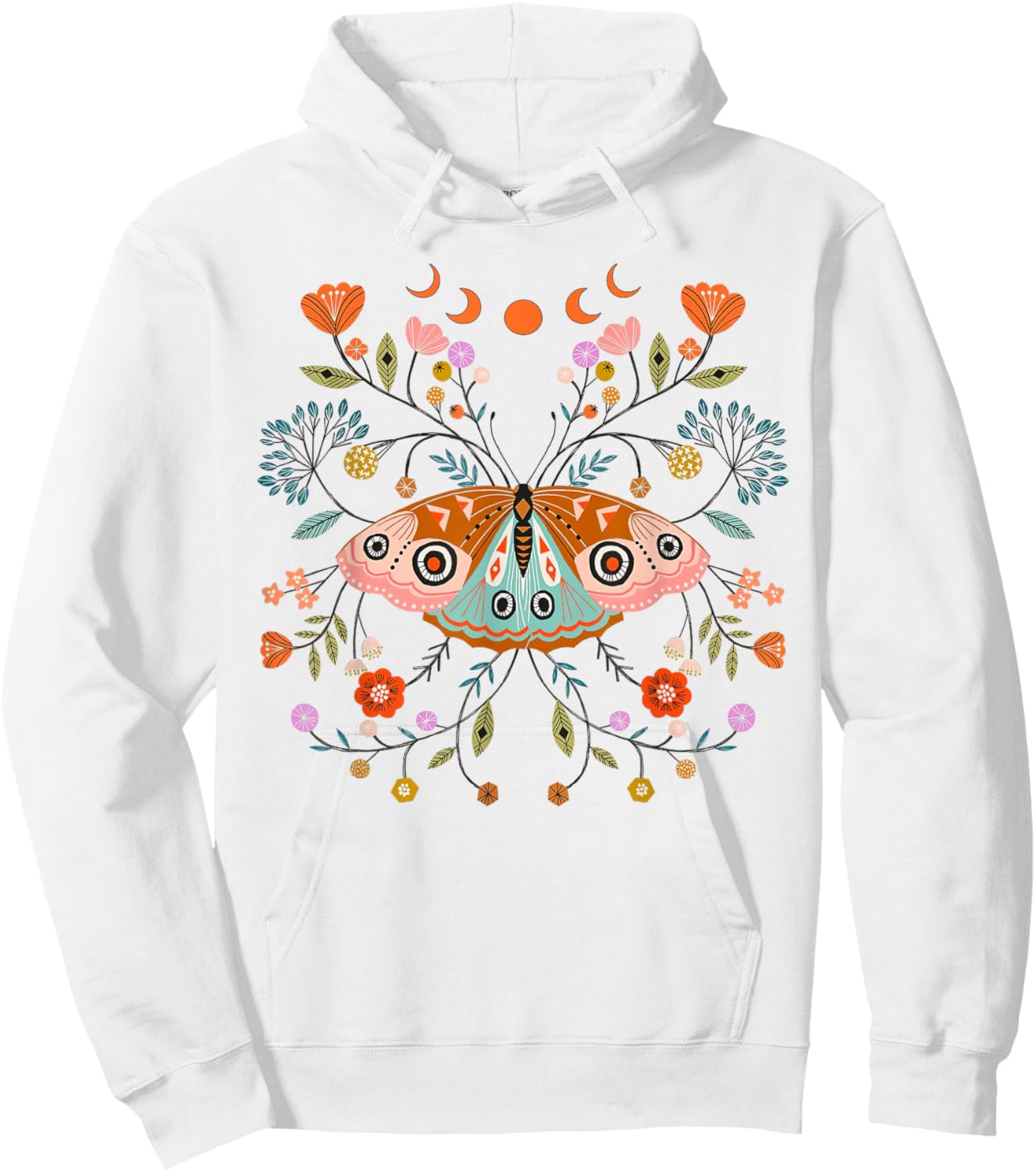 Mystical Butterfly Scandinavian Folk Art Botanical Hoodie - Hoodie | White