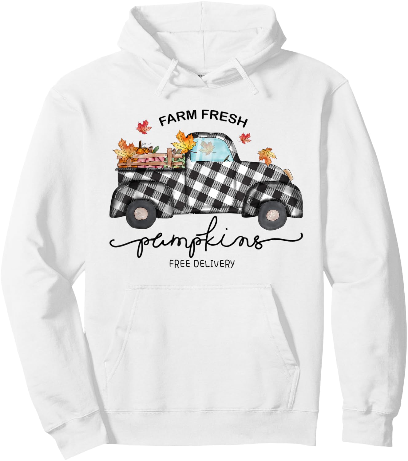 Farm Fresh Pumpkins Autumn Leaves Truck Buffalo Plaid Fall Hoodie - Hoodie | White
