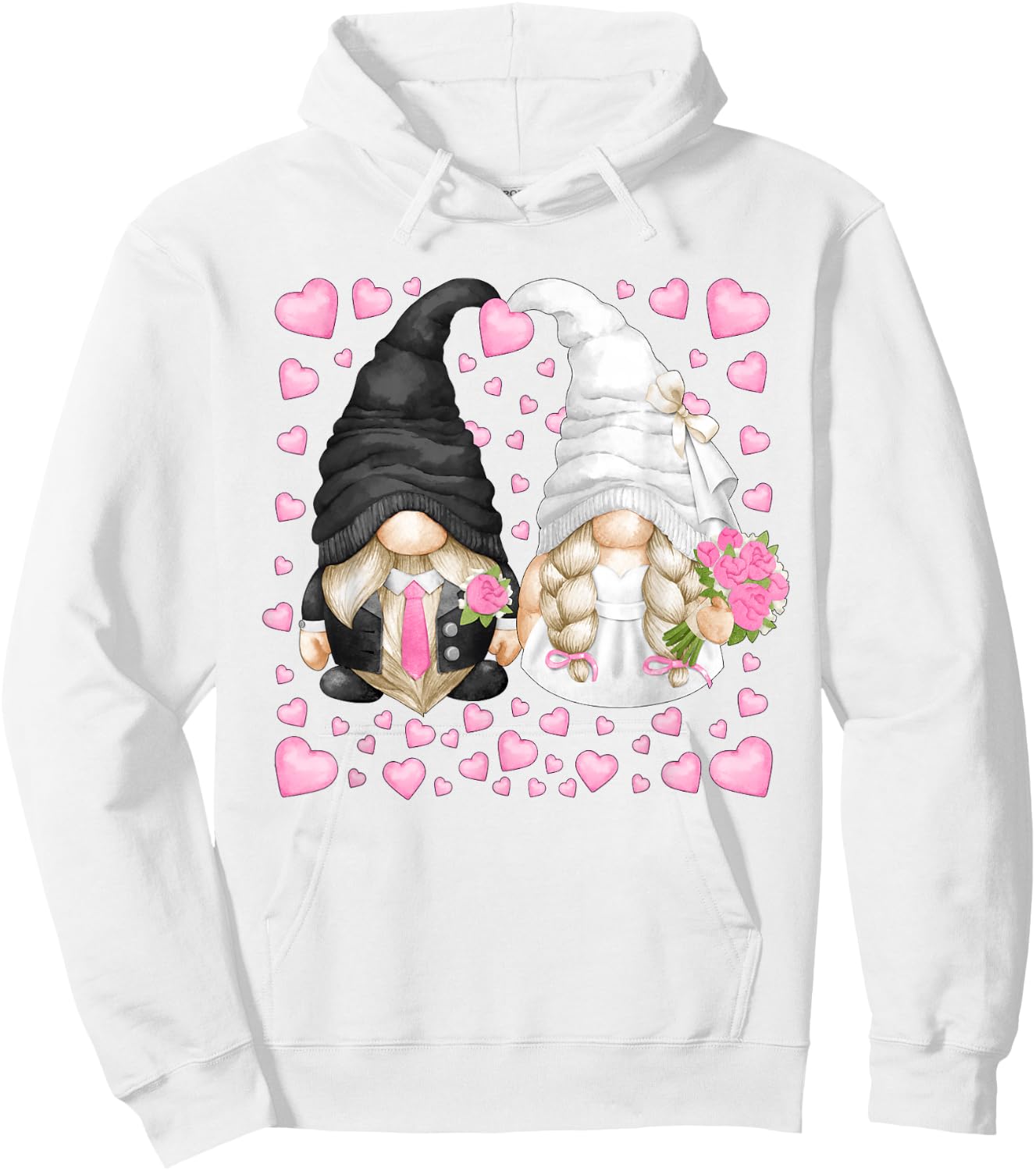 Cute Heart Pattern For Wedding Mr. Groom Mrs. Bride Gnome Hoodie - Hoodie | White