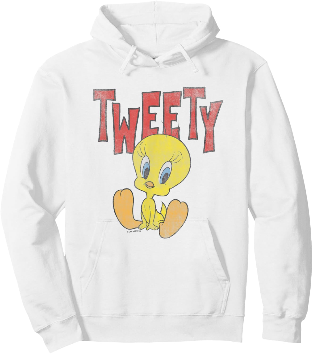 Looney Tunes Sitting Tweety Cute Portrait Distressed Hoodie - Hoodie | White