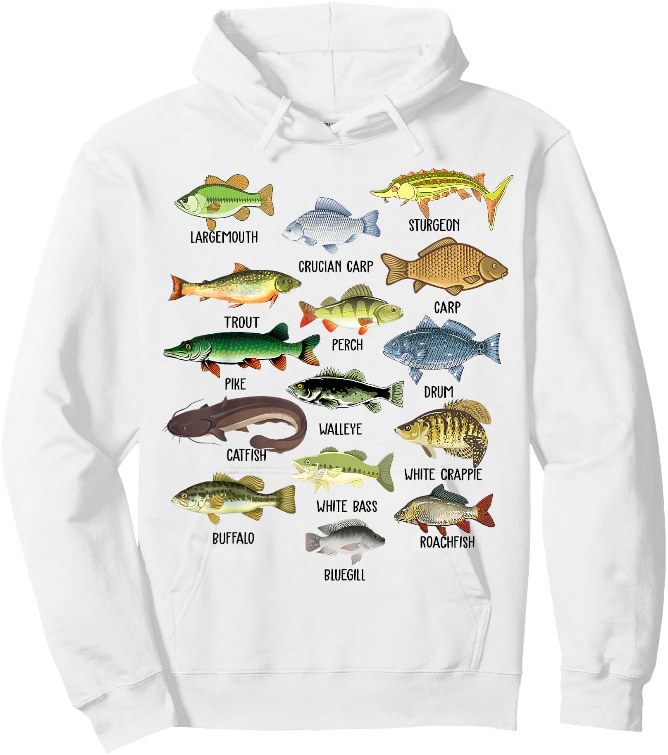 Fishing-Shirt Types Freshwater Fish Funny Bass Dad Graphic Hoodie - Hoodie | White