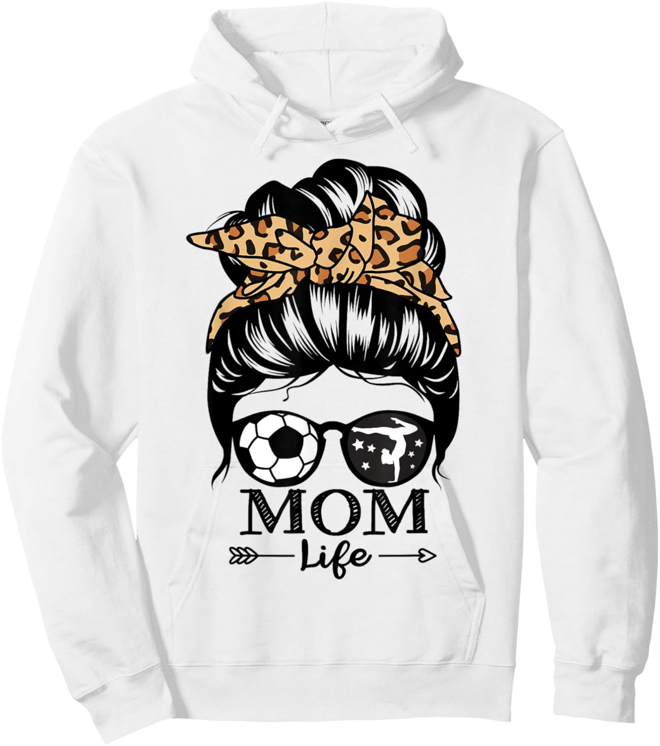Mom Life Messy Bun Hair Funny Soccer Gymnastics Mom Hoodie - Hoodie | White