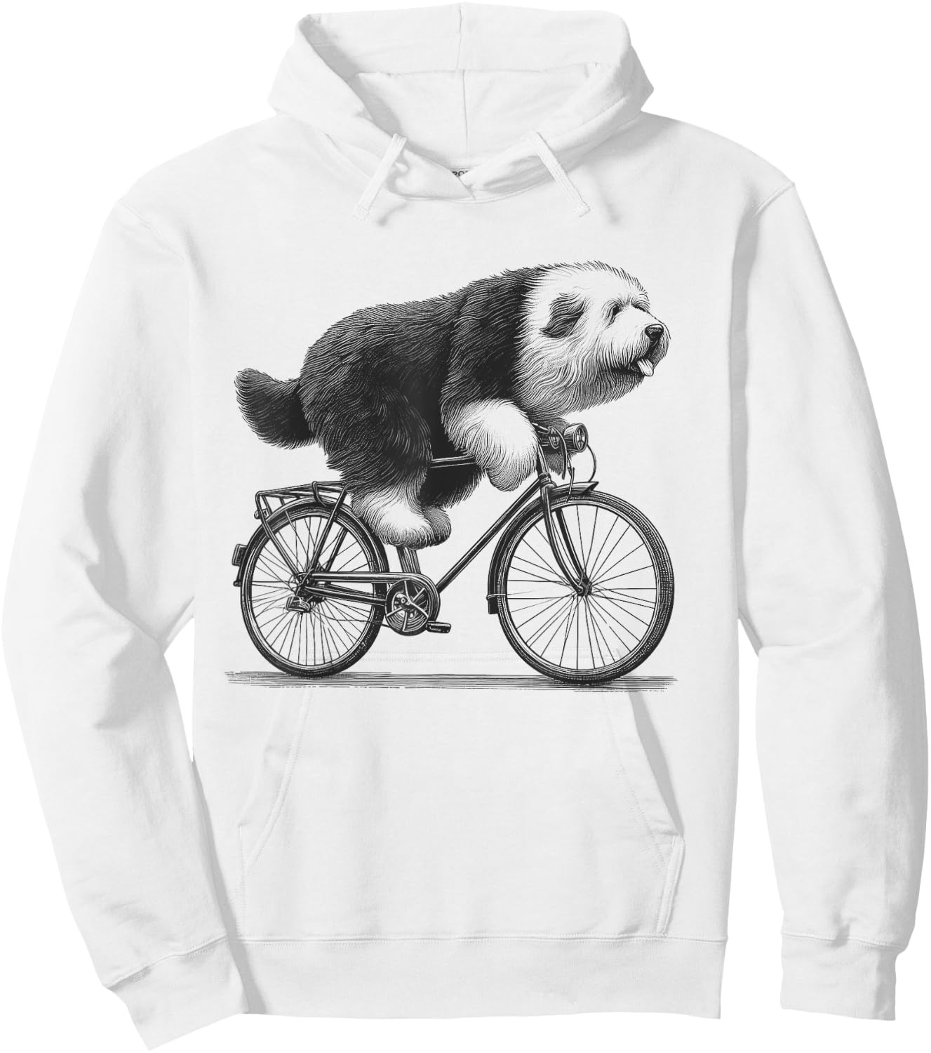 Old English Sheepdog Dog Riding a Bike Bicycle Biker Cycling Hoodie - Hoodie | White