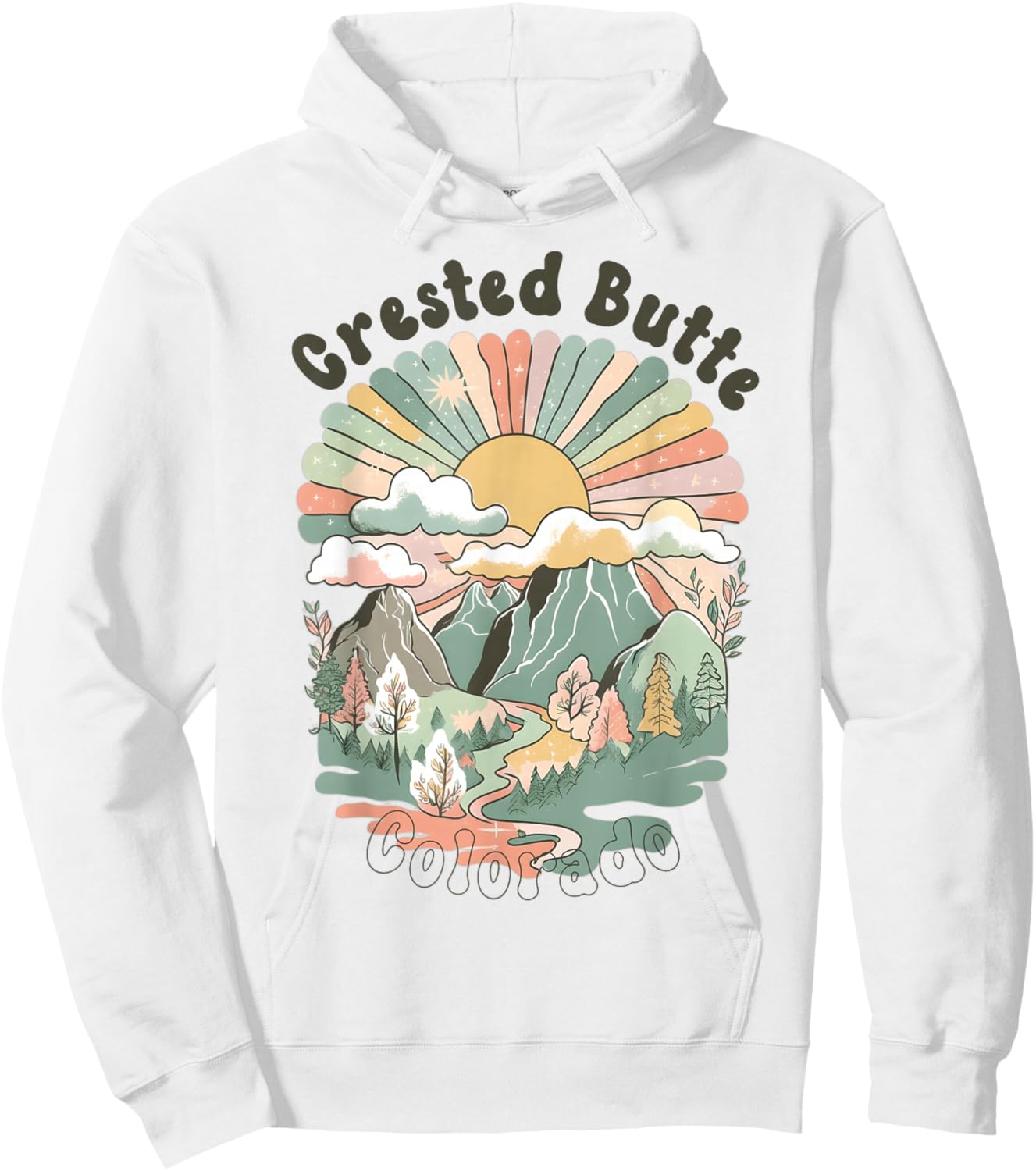 Vintage Crested Butte Mountains Colorado Sunset Groovy Hoodie - Hoodie | White