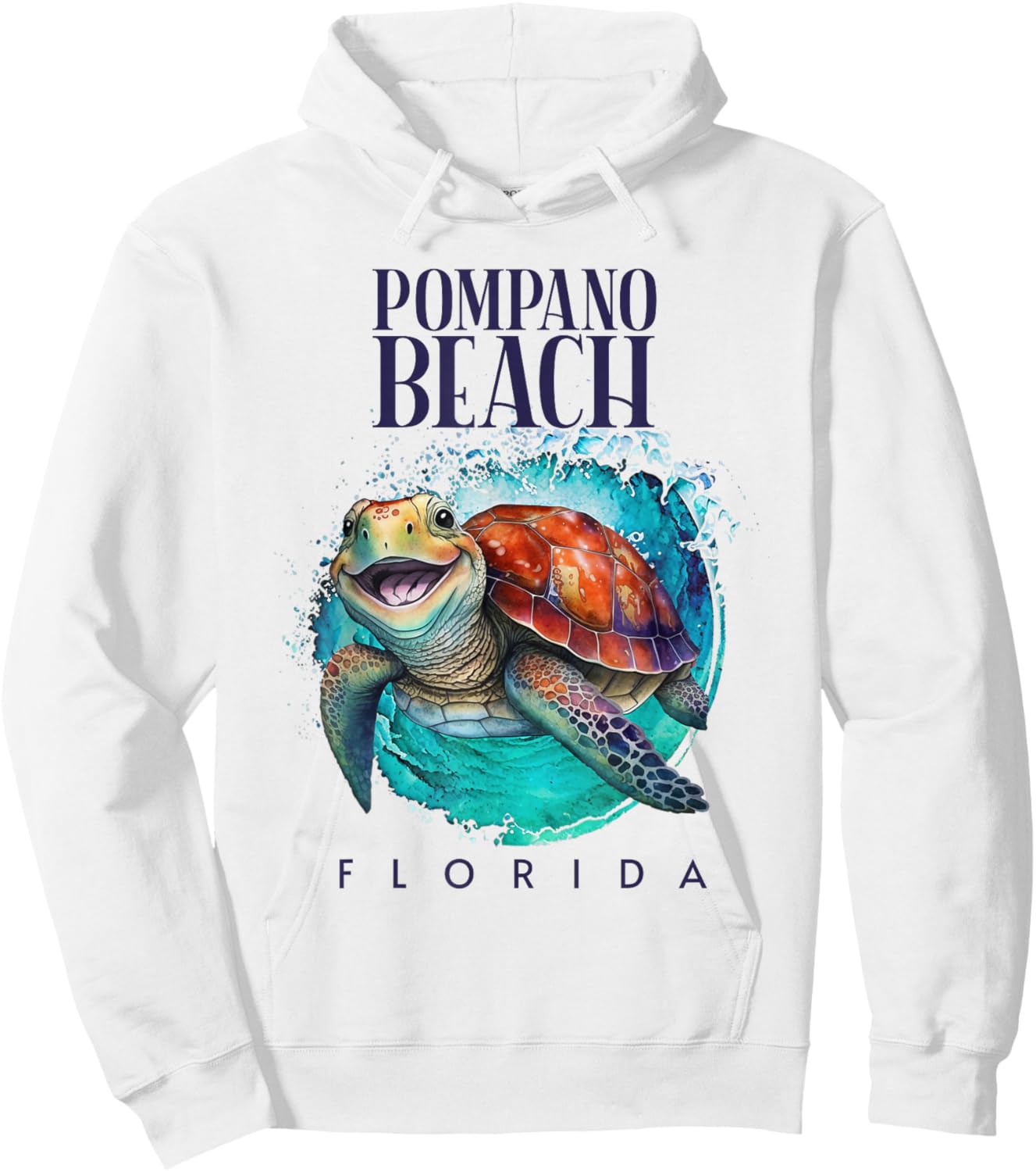 Pompano Beach Florida Watercolor Happy Sea Turtle Hoodie - Hoodie | White