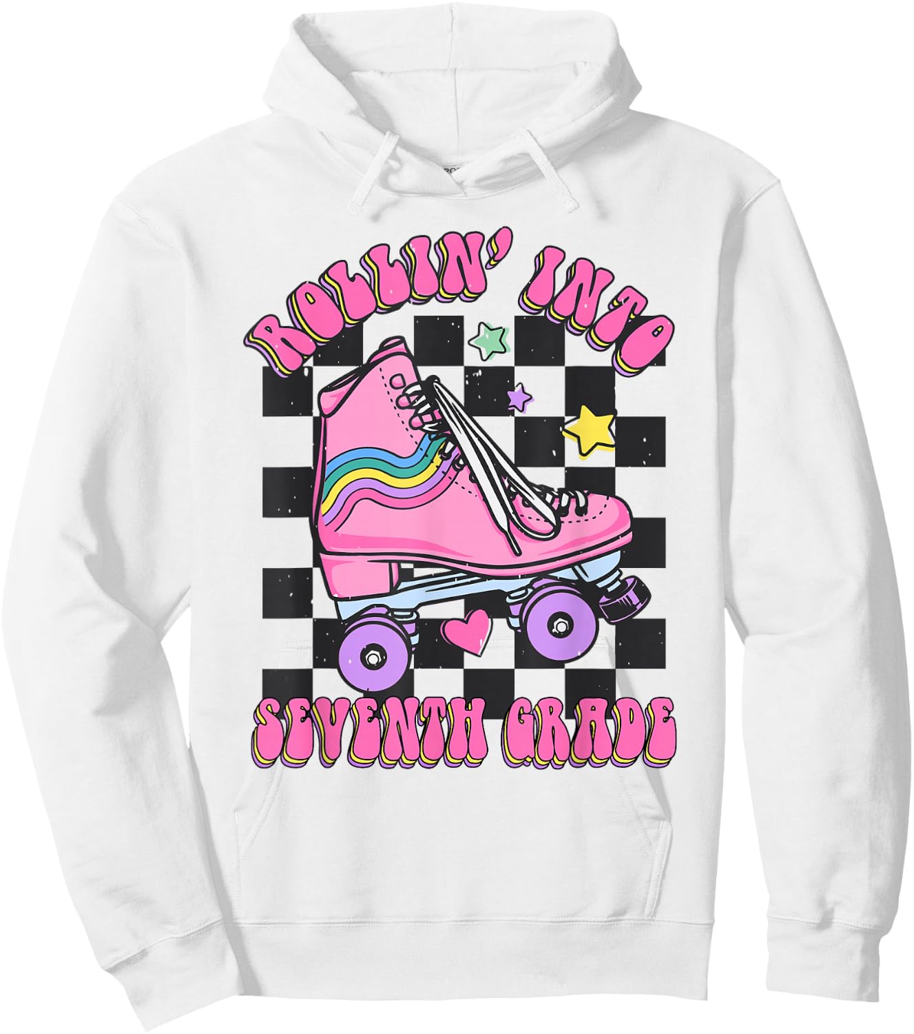 Kids Back To School Skating Rollin Into Seventh 7th Grade Hoodie - Hoodie | White