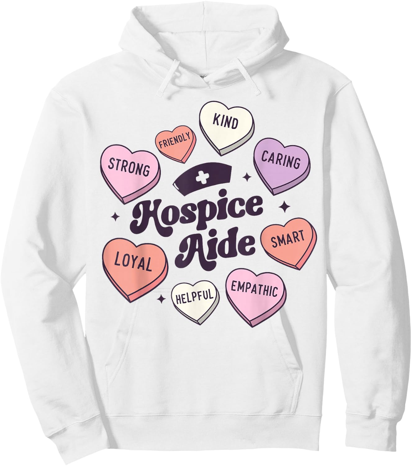 Hospice Aide Nursing Groovy Medical Valentines Day Hearts Hoodie - Hoodie | White