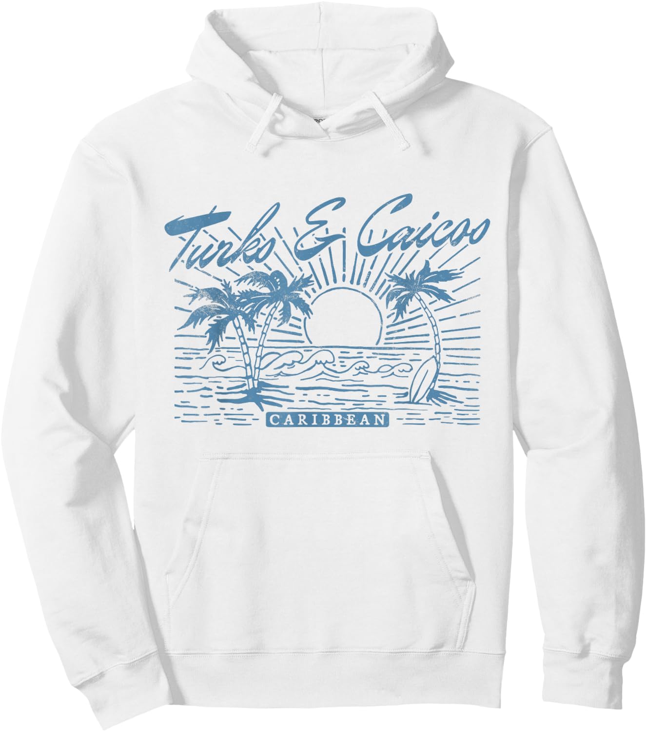 Turks and Caicos Caribbean Vintage Style Distressed Beach Hoodie - Hoodie | White
