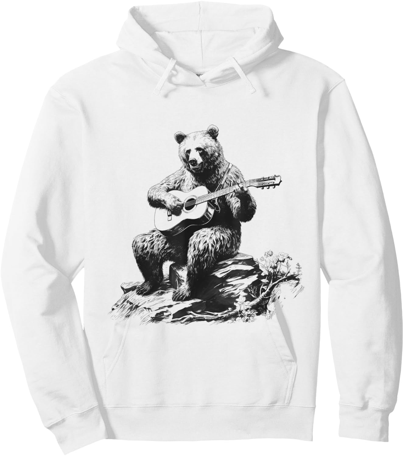 Bear Playing Acoustic Guitar Vintage Guitarist Music Lovers Hoodie - Hoodie | White