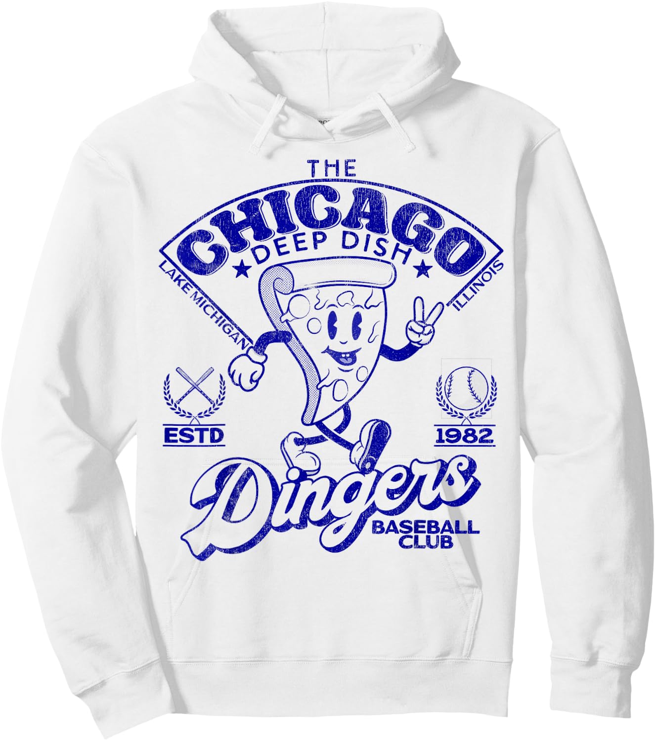 Chicago Deep Dish Dingers Minor League Retro Baseball Team Hoodie - Hoodie | White