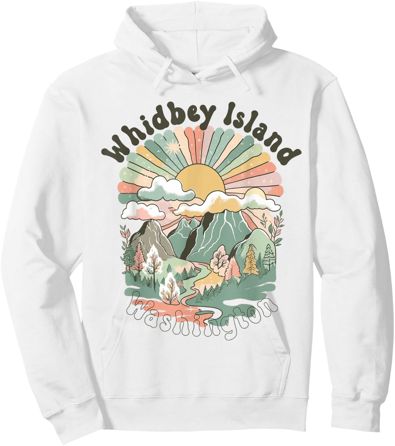 Vintage Whidbey Island Washington Mountains Hiking Sunset Hoodie - Hoodie | White