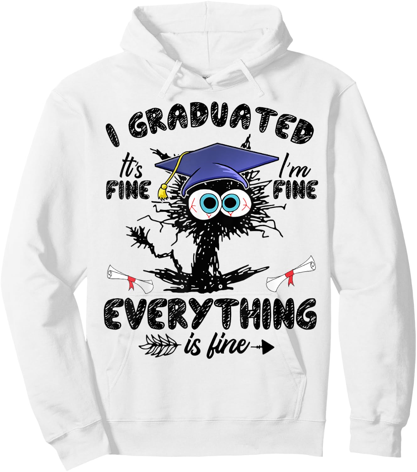 I Graduated Funny Black Cat Graduation Last Day of School Women Girls Kids Hoodie - Hoodie | White
