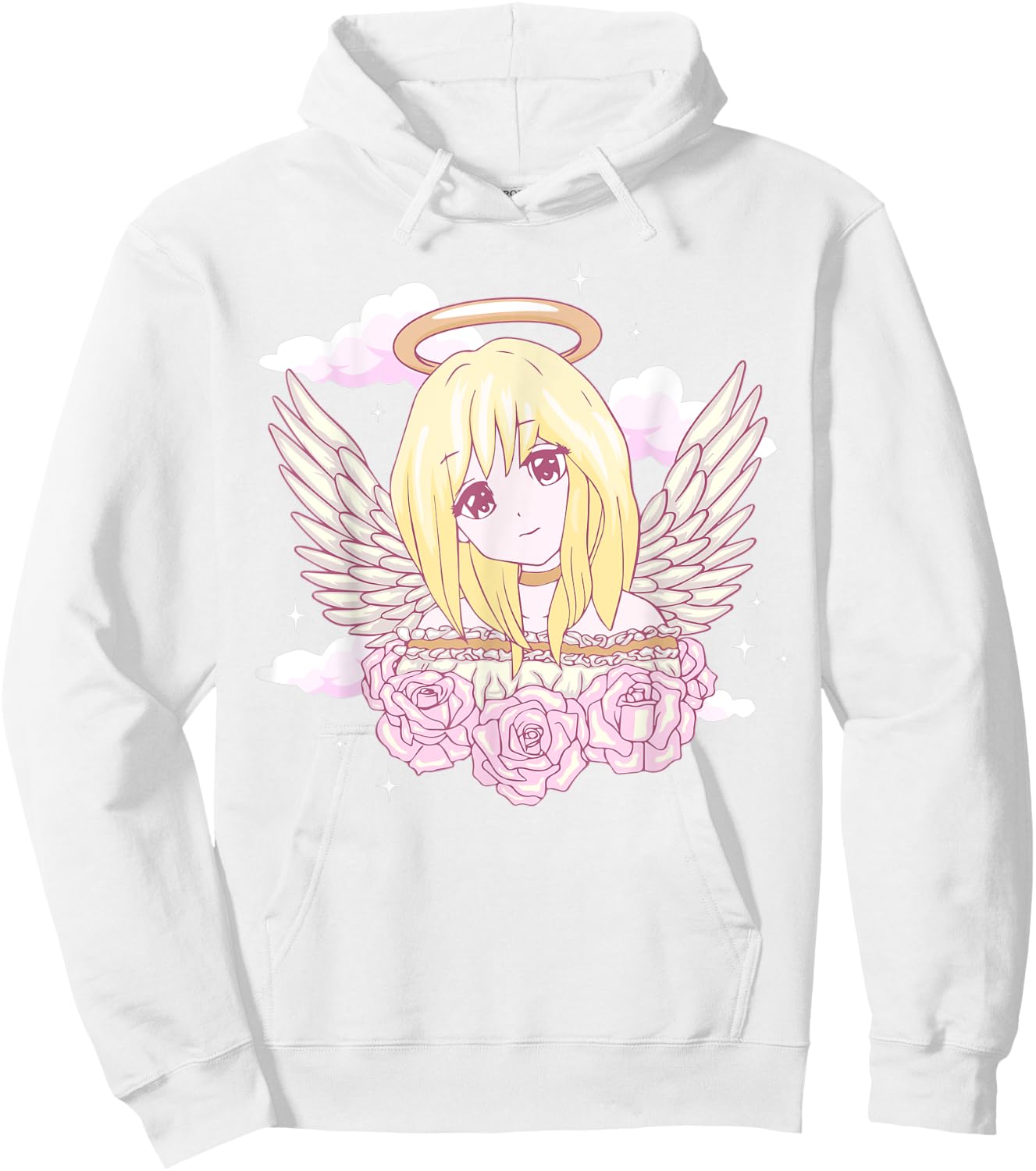 Angelcore Aesthetic Anime Girl Roses Angel Halo Hoodie - Hoodie | White