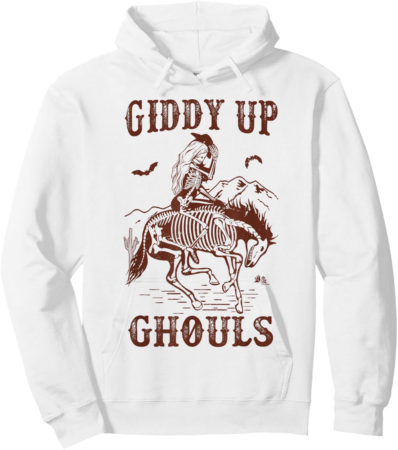 Giddy Up Ghouls Halloween Western Cowgirl Cowboy Skeleton Hoodie - Hoodie | White