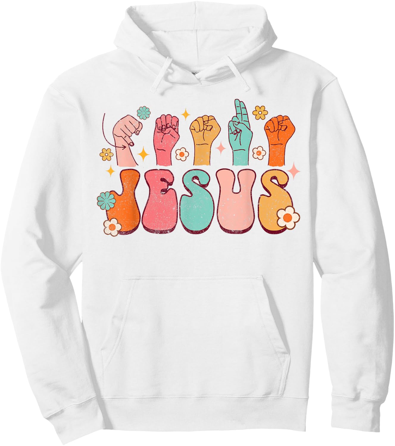 Jesus ASL Sign Language Christian ASL D/HH Teacher Groovy Men Women Hoodie - Hoodie | White