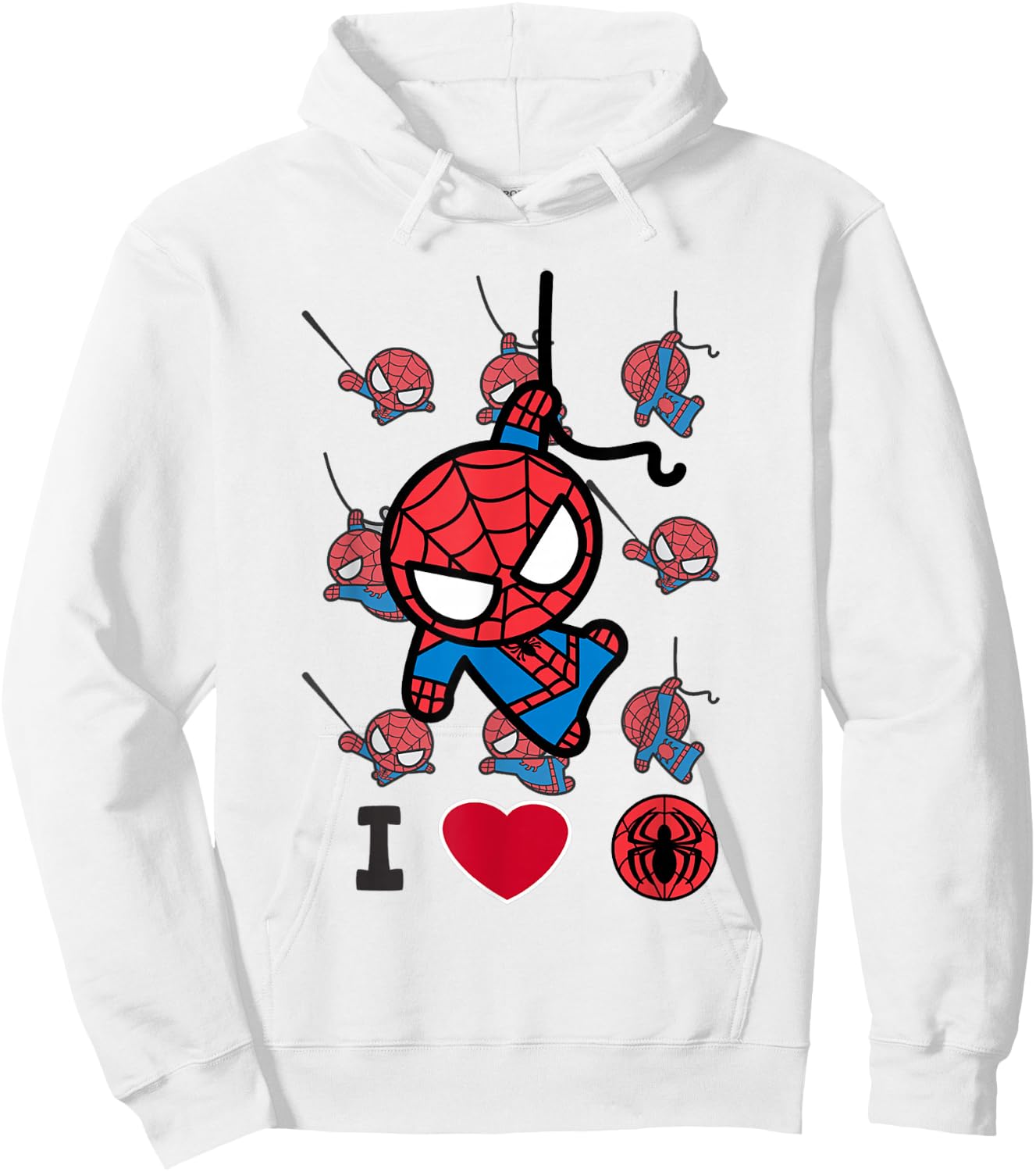 Marvel Kawaii Spider-Man I Heart Spidey Chibi Swinging Hoodie - Hoodie | White