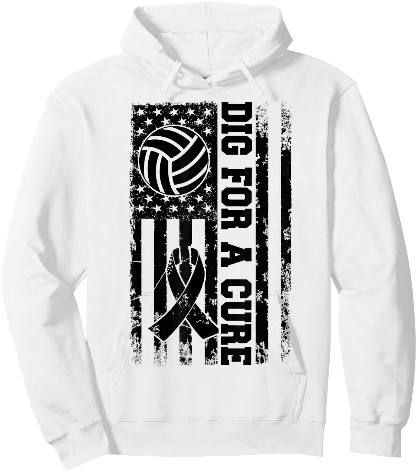 Dig For A Cure Breast Cancer Volleyball Pink American Flag Hoodie - Hoodie | White