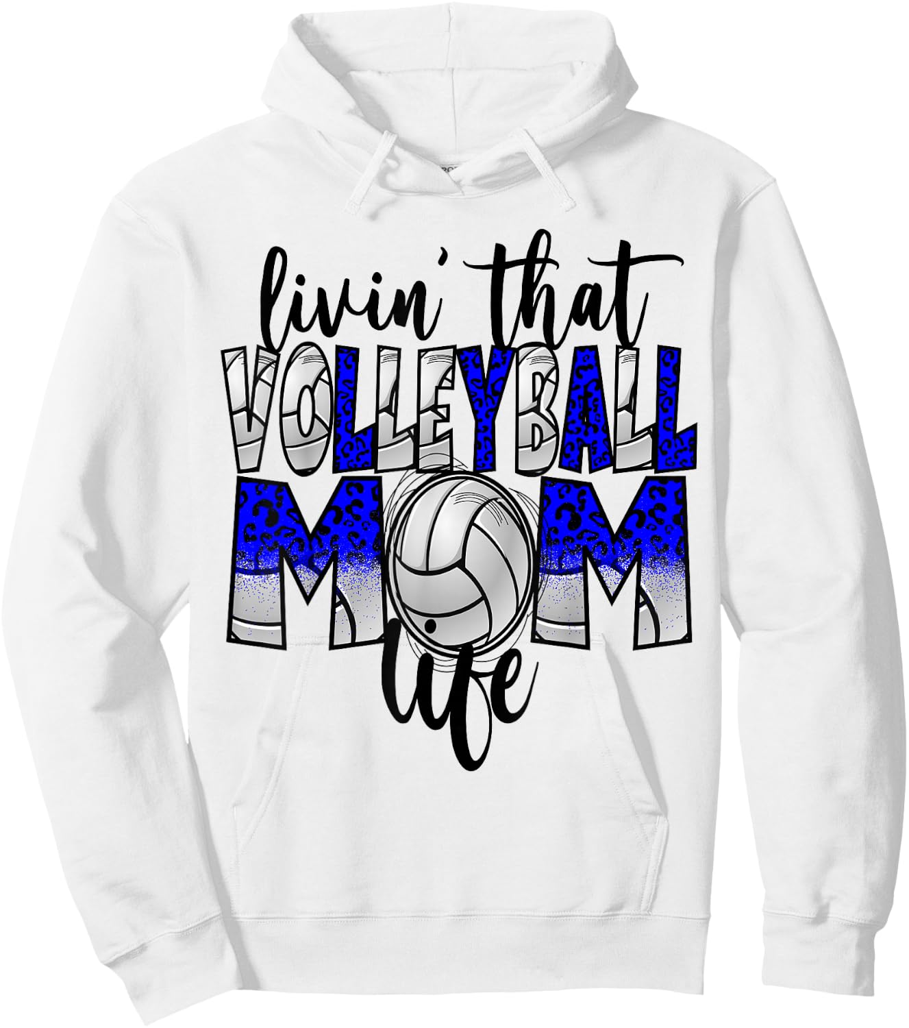 Living That Volleyball Mom Life Blue Leopard Hoodie - Hoodie | White