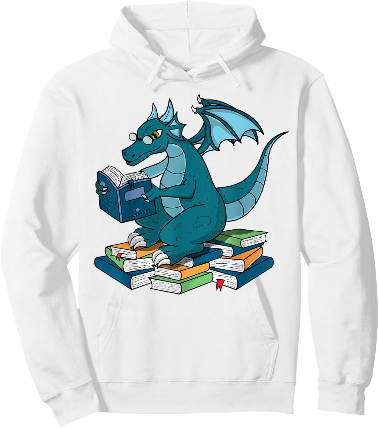 Whimsical Dragon Reading Books Nerd Fantasy Readers Hoodie - Hoodie | White