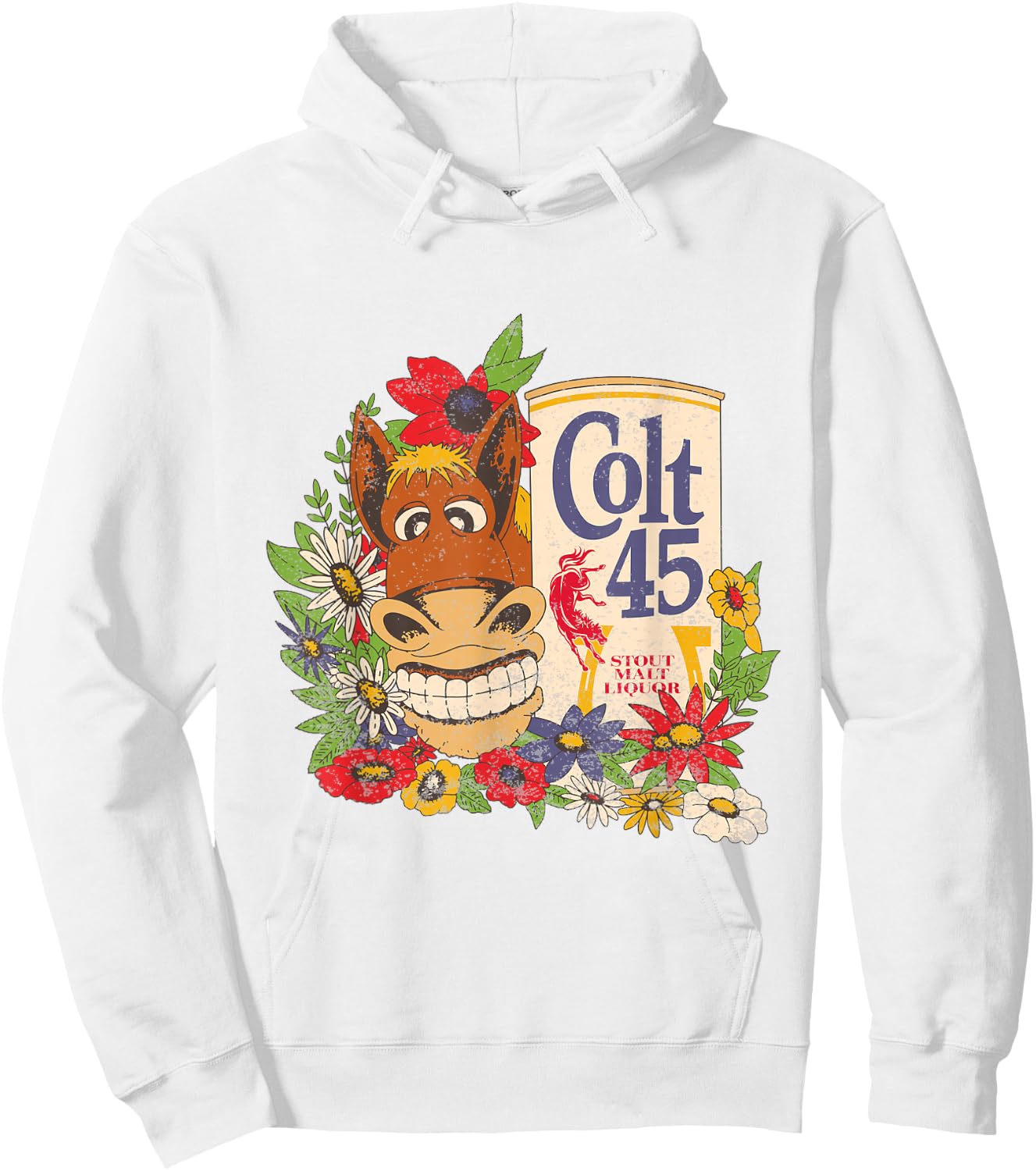 Colt 45 Beer Vintage Donkey - Authentic Licensed Artwork Hoodie - Hoodie | White