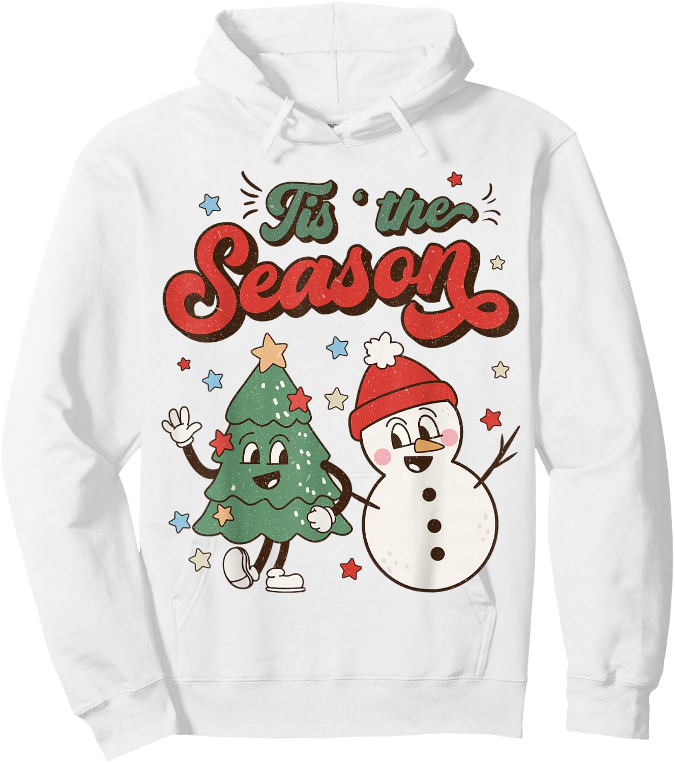 Vintage Christmas Tis The Season Christmas Tree Snowman Hoodie - Hoodie | White