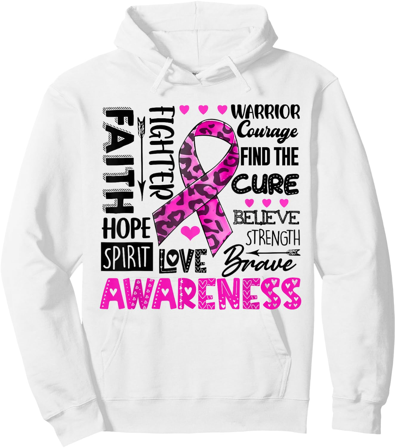 Breast Cancer Awareness Survivor Warrior Leopard Pink Ribbon Hoodie - Hoodie | White