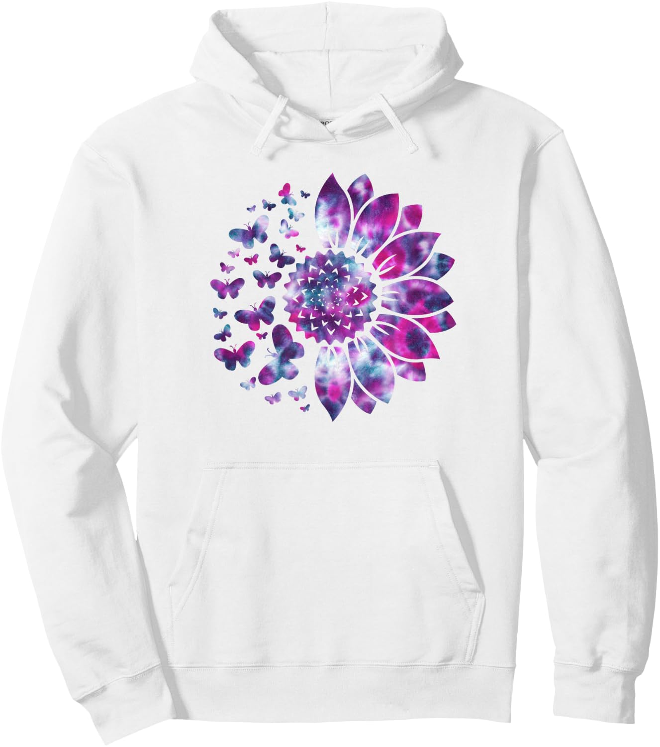 Sunflower Sun Flower Tie Dye Daisy Butterflies Women Girls Hoodie - Hoodie | White