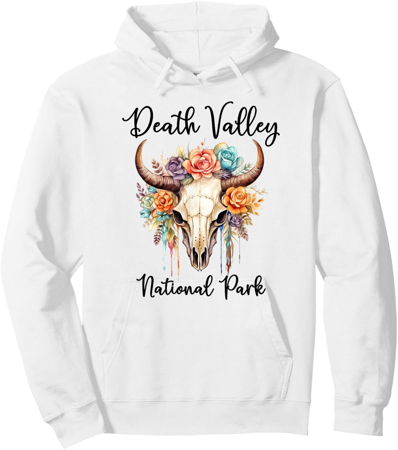 DEATH VALLEY NATIONAL PARK Skull with Colorful Flowers Hoodie - Hoodie | White